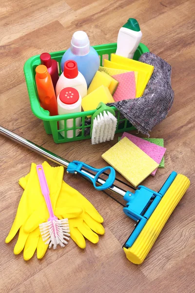 Collection of cleaning products and tools — Stock Photo, Image