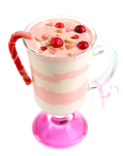 在玻璃小红莓牛奶甜点 — 图库照片