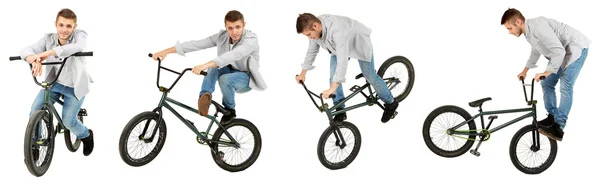 Collage med pojke på Bmx — Stockfoto