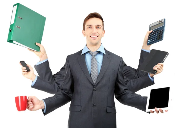 Young businessman with many hands — Stock Photo, Image