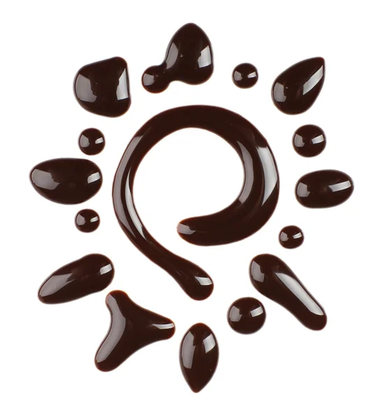 Chocolate syrup drips isolated on white — Stock Photo, Image