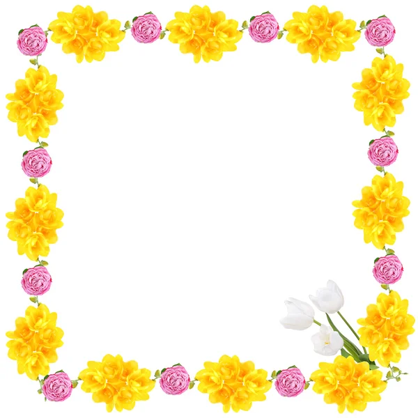 Schöner Blumenrahmen isoliert auf weiß — Stockfoto