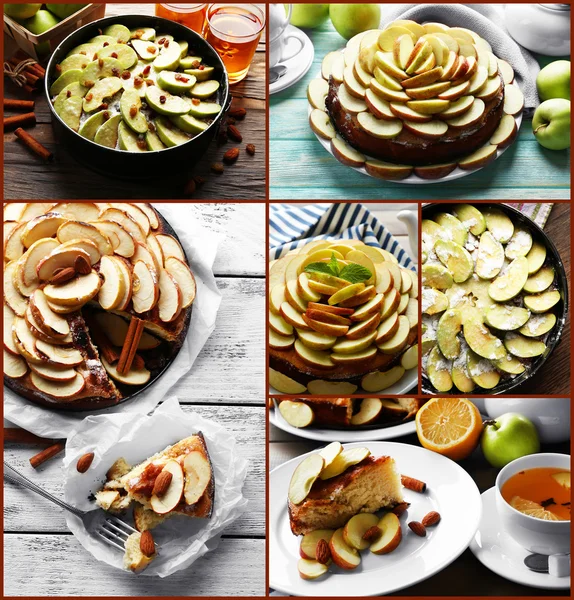 Collage di torta di mele fatta in casa servita sul tavolo — Foto Stock