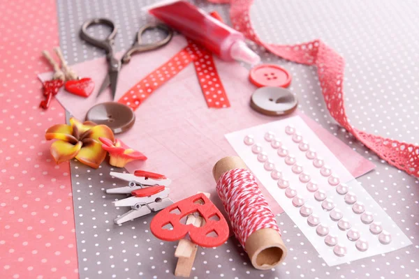 Scrapbooking craft materials on bright background — Stock Photo, Image