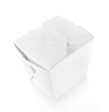 Paket servisi olan restoran kutusu beyaz izole gıda ile