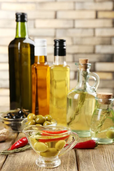 Different sorts of cooking oil, close-up — Stock Photo, Image