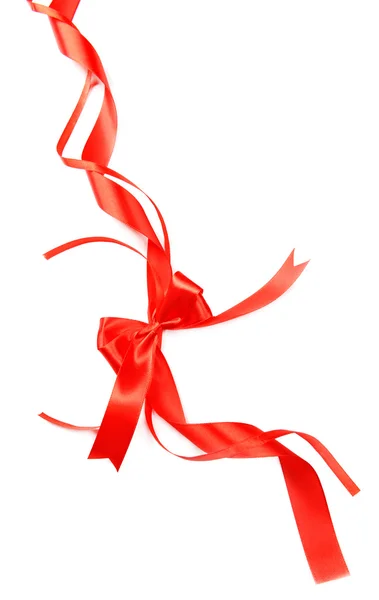 Shiny red ribbon with bow isolated on white — Stock Photo, Image