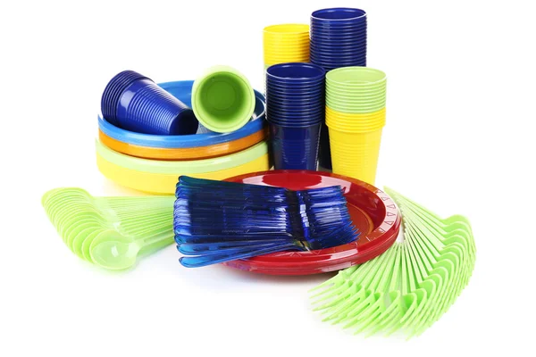 Plastic disposable tableware — Stock Photo, Image