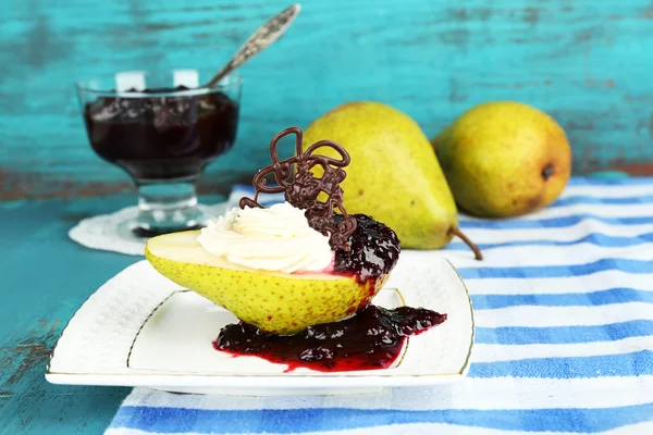 Tasty dessert with pear — Stock Photo, Image