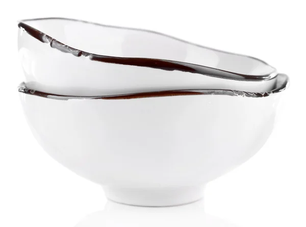 Vit keramik skålar isolerad på vit — Stockfoto