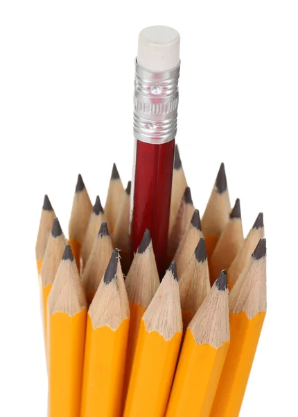 Один красный карандаш выделяется среди других — стоковое фото