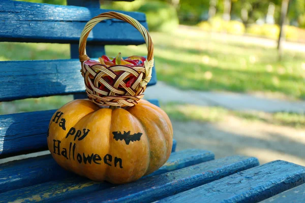 Halloween pumpkin and basket — Stock Photo, Image