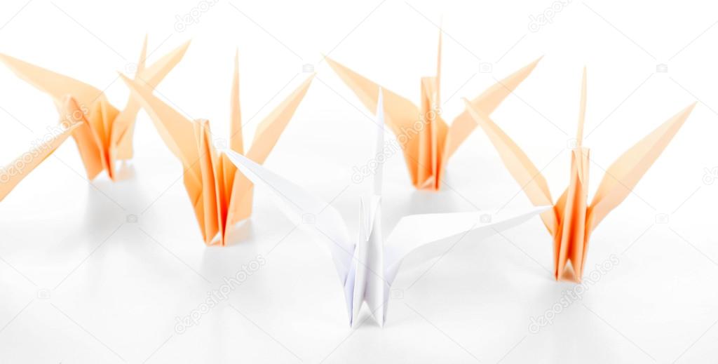 Origami birds on light background