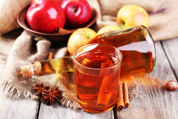 Apple cider with cinnamon sticks