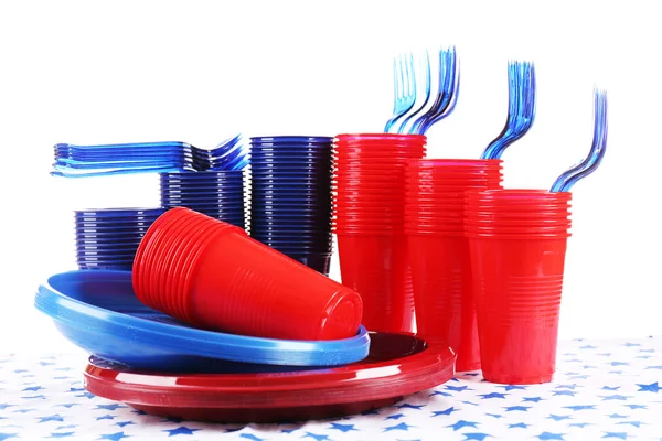 Világos műanyag eldobható evőeszközök — Stock Fotó