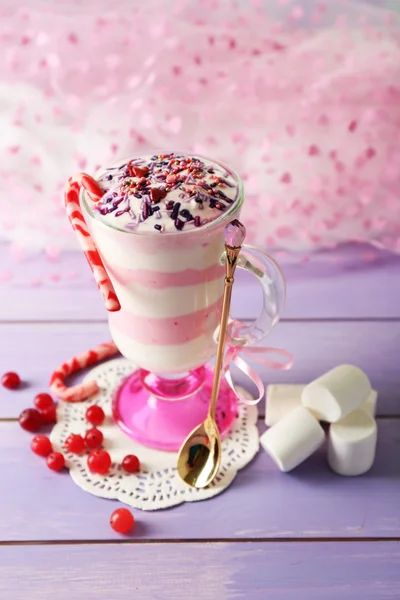 Cranberry milk dessert in glass — Stock Photo, Image