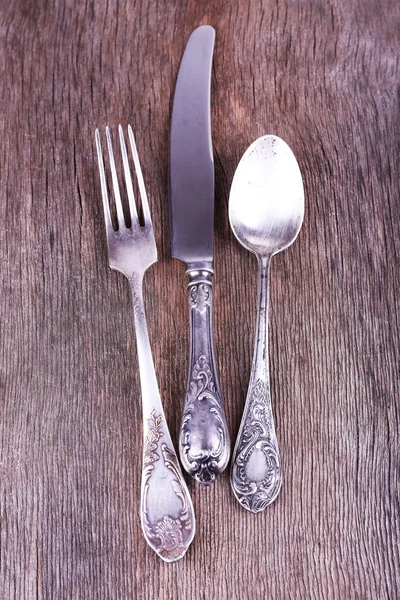 Metal knife, spoon and fork — Stock Photo, Image