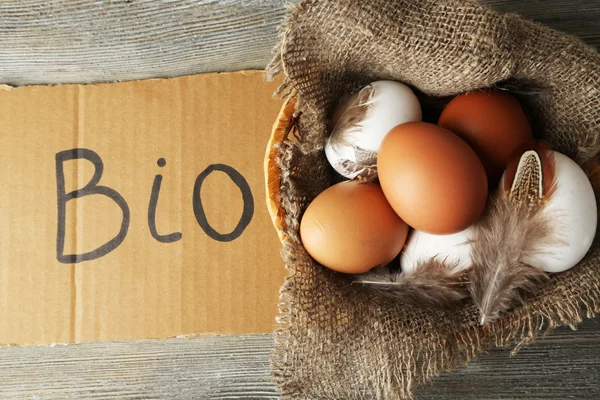 Eggs with inscription BIO — Stock Photo, Image