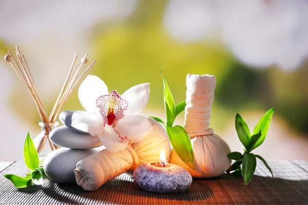 Spa composition with herbal massage bags — Stock Photo, Image