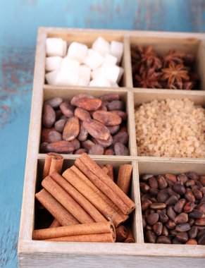 Kahve seti ile ahşap kutu