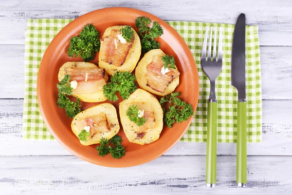 Baked potato with bacon — Stock Photo, Image