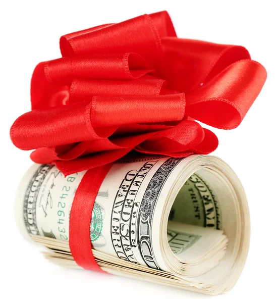 Bundle of dollars tied with ribbon — Stock Photo, Image