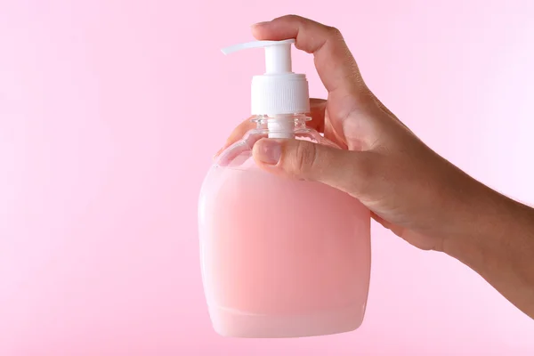 Hands using liquid soap — Stock Photo, Image