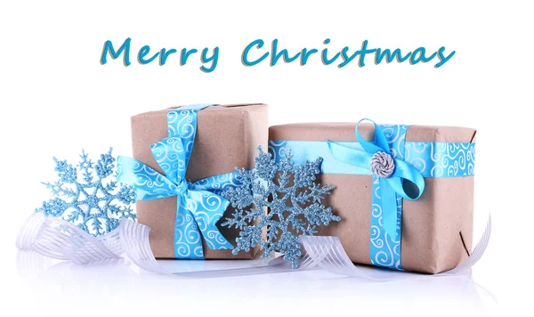 Cajas de regalo navideñas con cinta azul —  Fotos de Stock