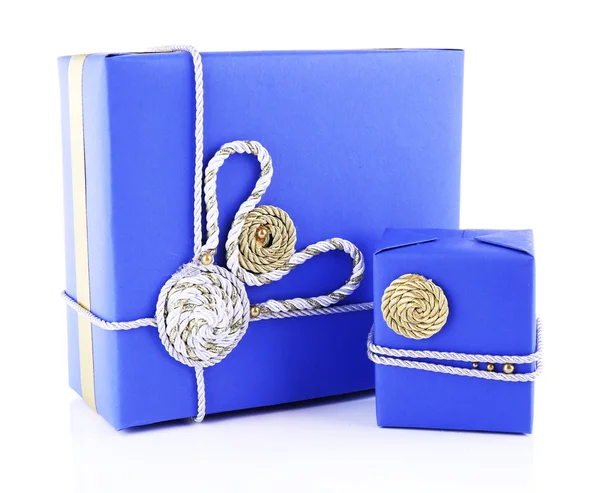 Blue holiday gift boxes — Stock Photo, Image