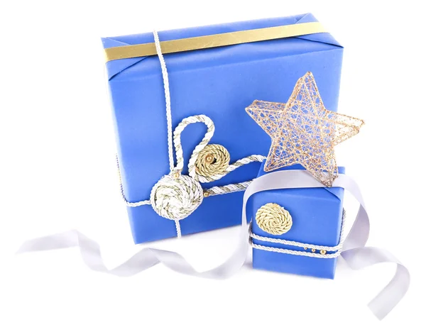 Mavi tatil hediye kutuları — Stok fotoğraf