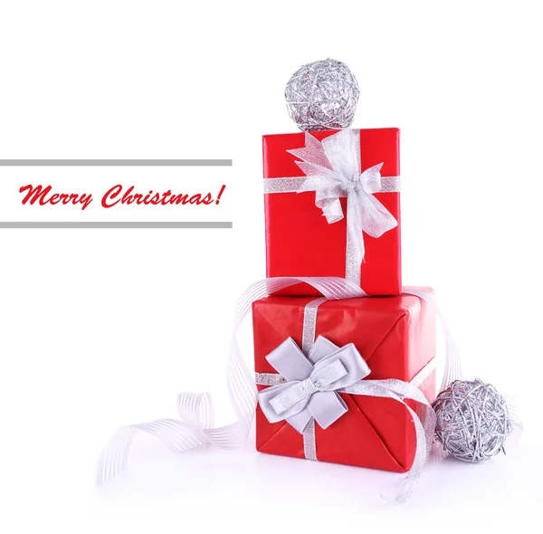 Red holiday gift boxes — Stock Photo, Image