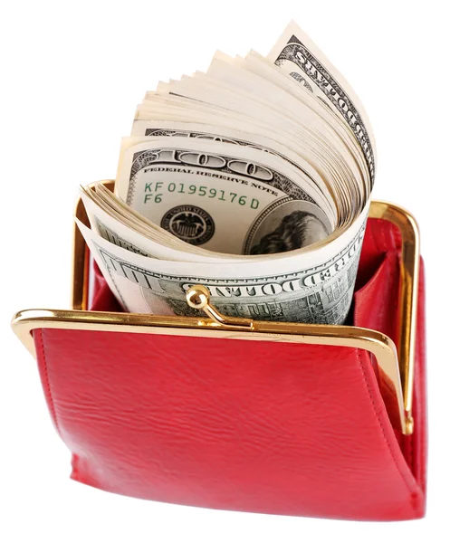 Handväska med hundra dollar sedlar — Stockfoto