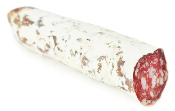 Salame italiano isolato su bianco — Foto Stock