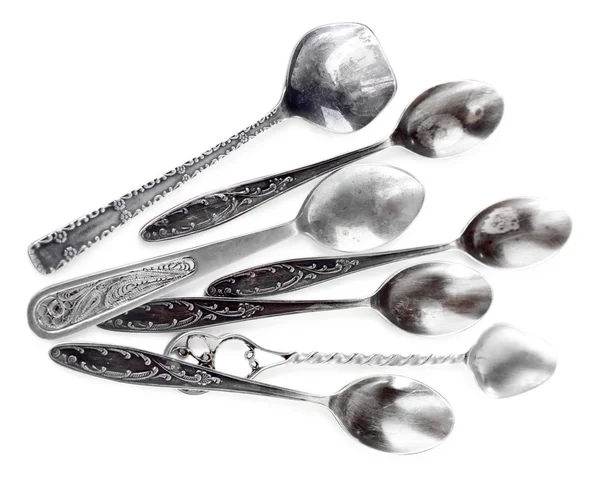 Cucharas de plata para alimentos — Foto de Stock