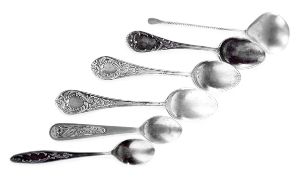 Cucharas de plata para alimentos — Foto de Stock