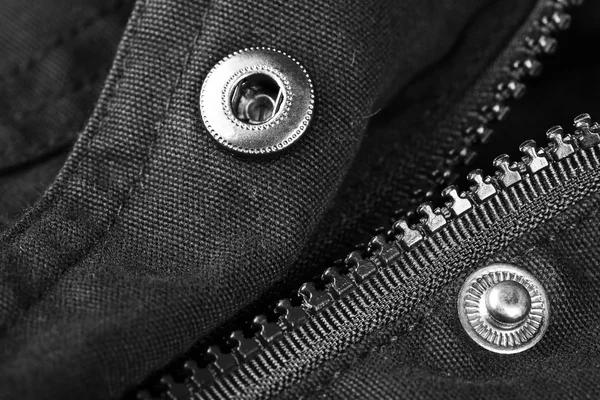 Zipper and button on clothes — Stock Photo, Image