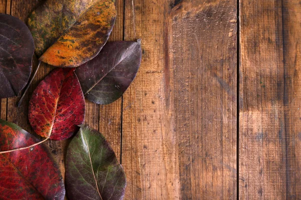 茶色の木製の背景の葉 — ストック写真