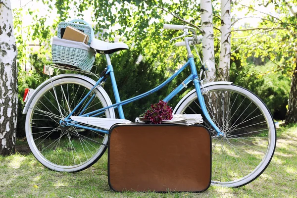 自転車と薄茶色のスーツケース — ストック写真