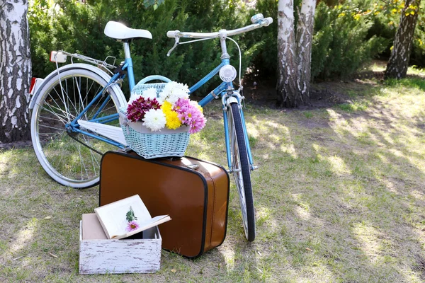 Fahrrad und brauner Koffer — Stockfoto