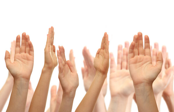 Young people's hands isolated on white