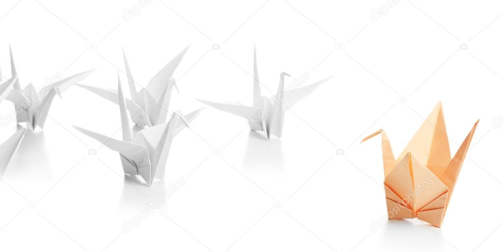 Origami birds on light background
