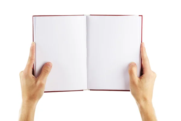 Male hands with opened book — Stock Photo, Image