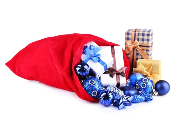 Red bag with Christmas toys — Stock Photo, Image