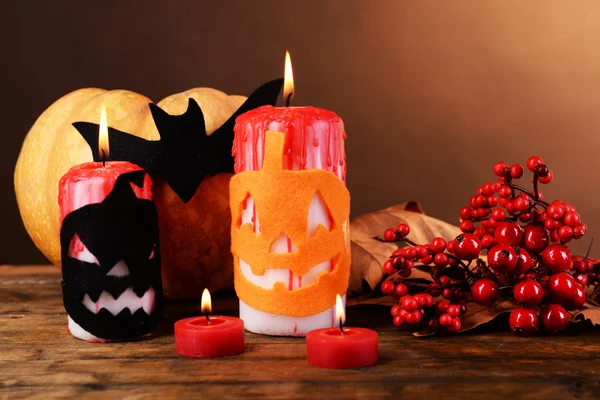 Composition of Halloween pumpkin and candle — Stock Photo, Image