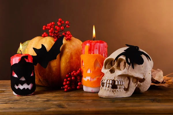 Composition of decorative skull and pumpkin — Stock Photo, Image