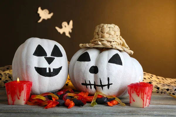 Halloween pumpkins and candles — Stock Photo, Image