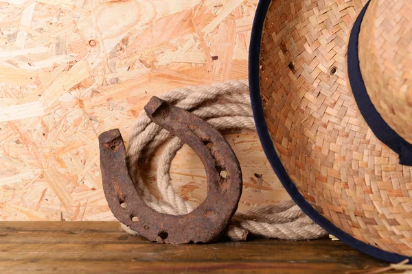 Ковбойский лассо и шляпа — стоковое фото