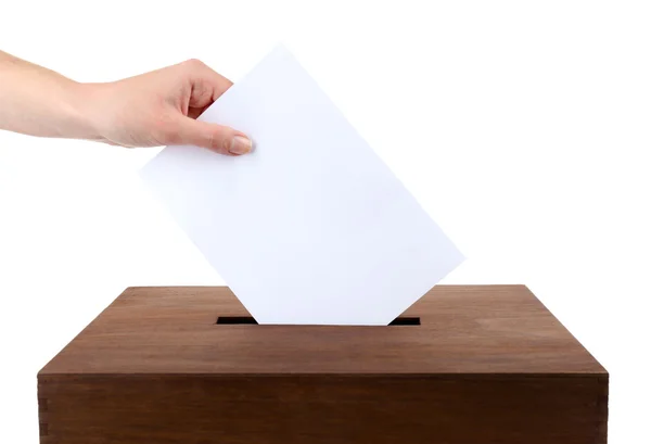 Human hand with envelope in mailbox — Stock Photo, Image