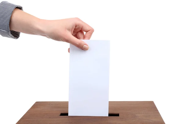 Human hand with envelope in mailbox — Stock Photo, Image