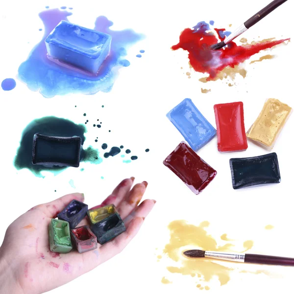 Collage of watercolor paints — Stock Photo, Image